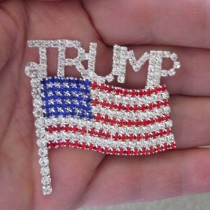 Large 2" Sparkling Rhinestone Trump USA Flag Pin